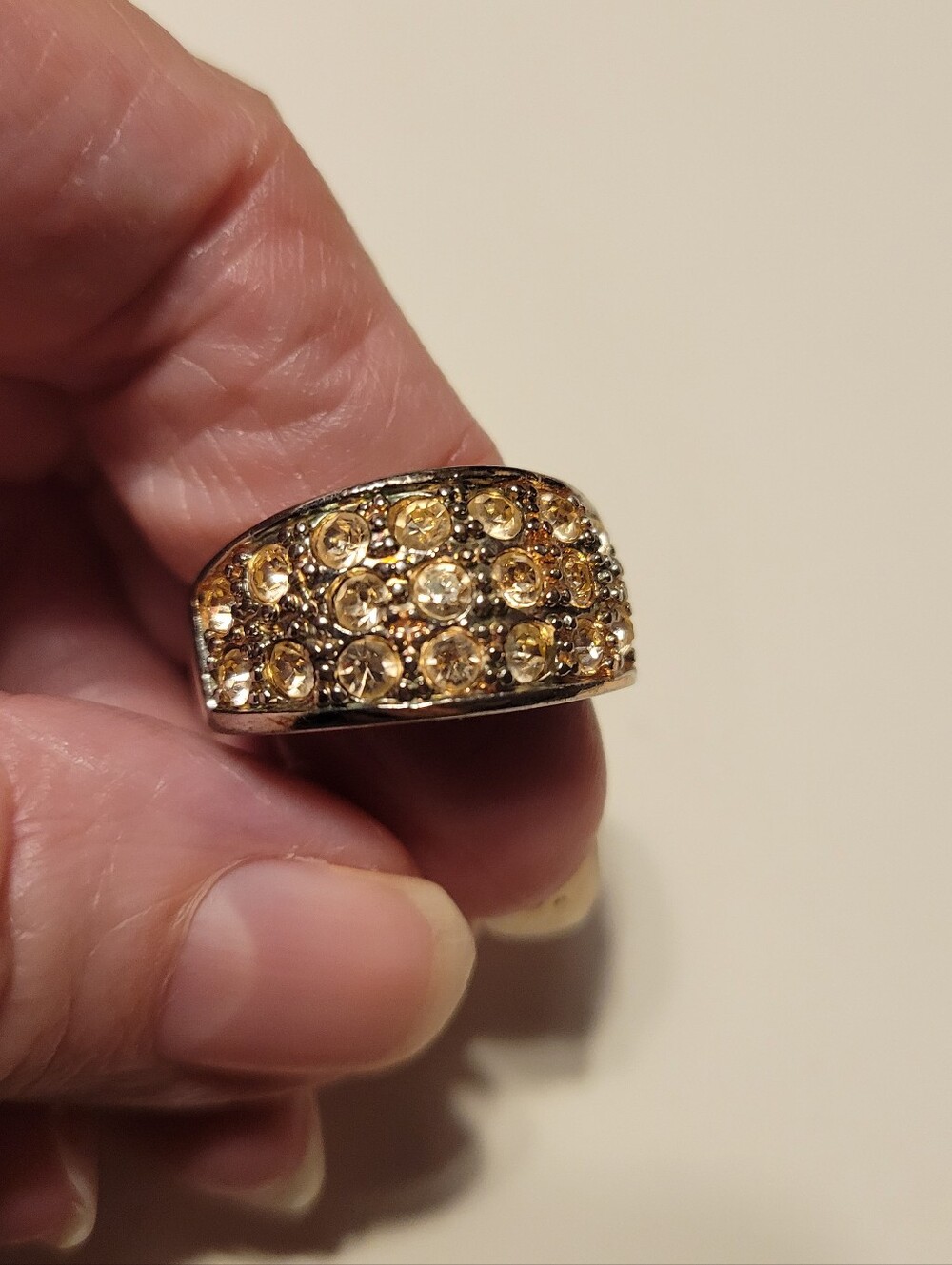 Gold Crystal Pavé Dome Ring - Gold Tone Size 7.5